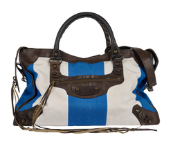 Medium City Bag, Canvas/Leather, Blue/White/Brown, 002123, S, 2*